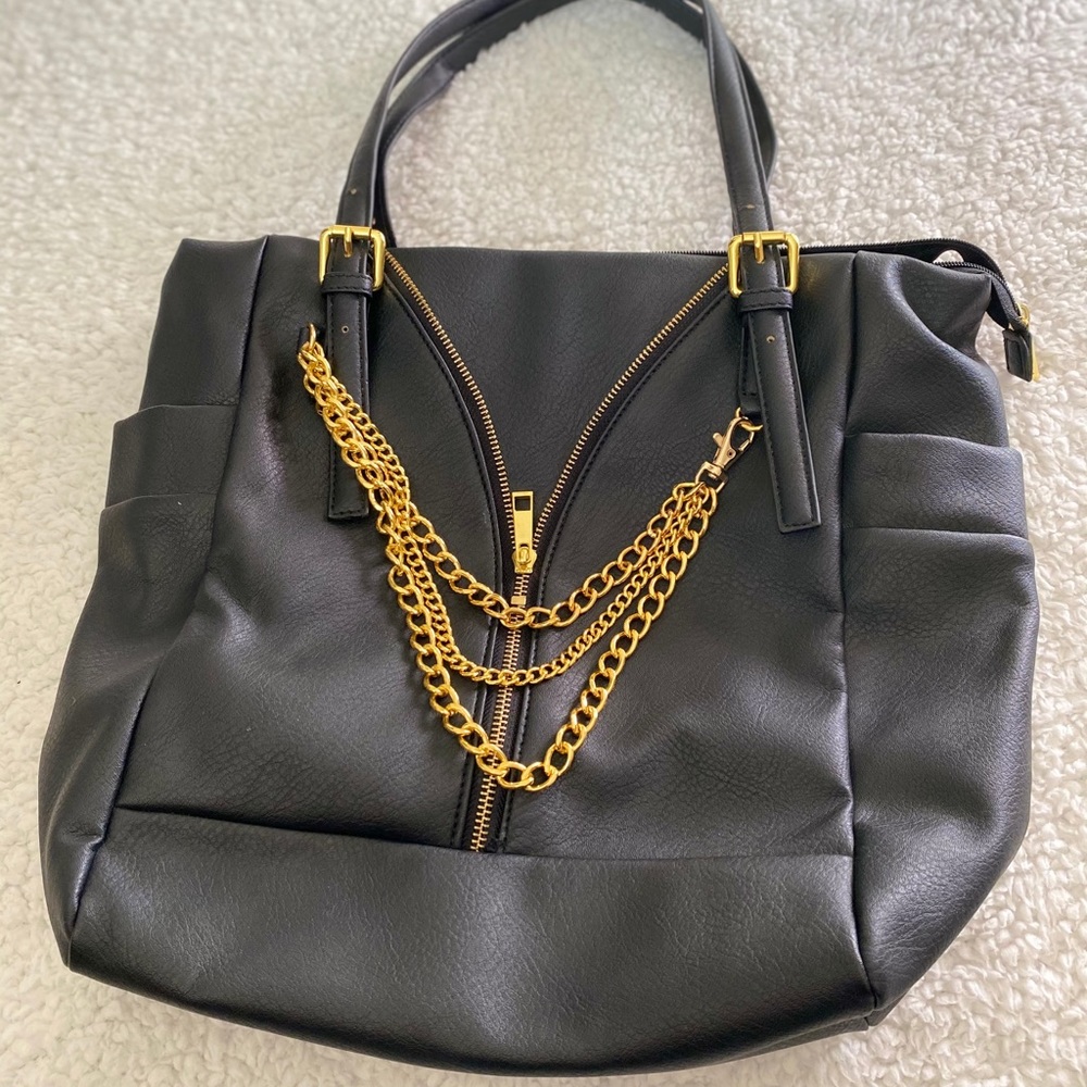 JustFab Black Leather Purse with Gold Detail